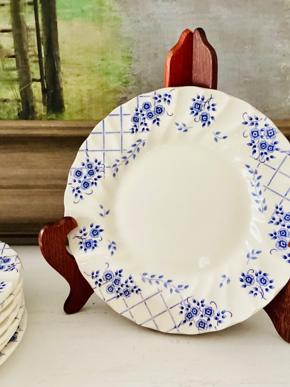 Lot Of 8 MYOTT MEAKIN 7” Luncheon Plates LATTICE Blue Staffordshire England 1982